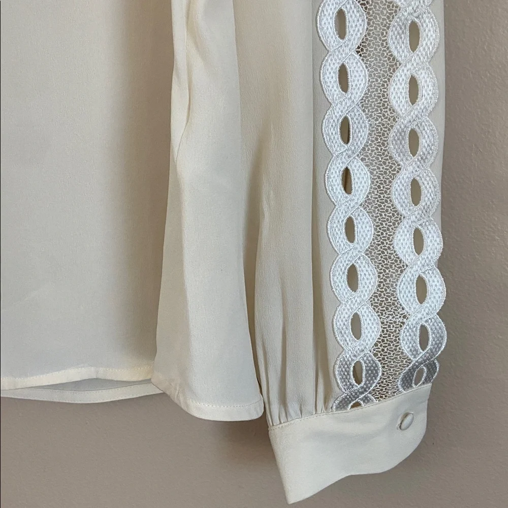 Anne Fontaine Silk Ivory Lace Trim Blouse Size Medium - Picture 7 of 12